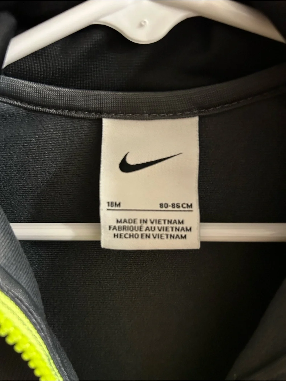 Nike Kids Gray & Black Full Zip Lightweight Jacket With Bold Neon Green Logo